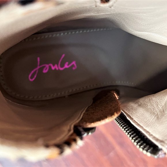 Joules Tan Leather Ankle Boots with leopard trim - Picture 8 of 11